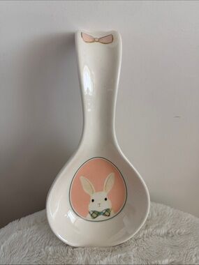 Magnetic Me White Ceramic Bunny Spoon Rest with Pink Accent